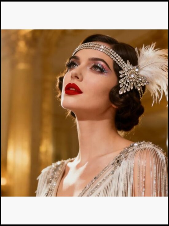 Feather Rhinestone Headband Gatsby Headpiece Roaring 20s Flapper Hair Accessory main image 4